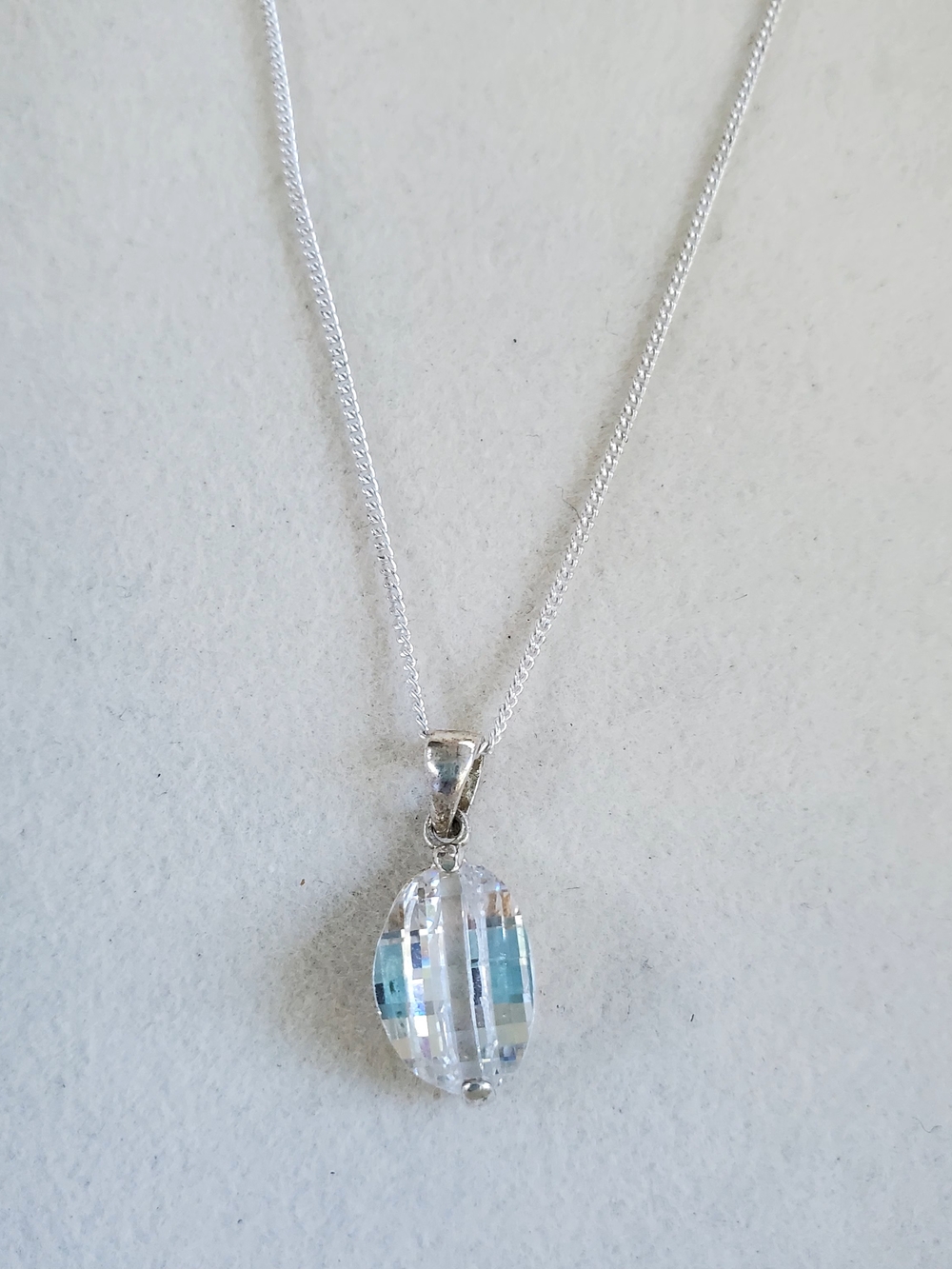 Italian Sterling Silver Chain with Clear Faceted Crystal Pendant Necklace